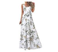 Vestito Senza Maniche Donna Abito lungo da donna, elegante, con scollo quadrato, senza maniche, stampato, for il tempo libero, spiaggia, for le vacanze, taglie forti, primavera/estate, L-5XL(WHITE,XL)