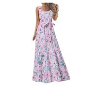 Vestito Senza Maniche Donna Abito lungo da donna, elegante, con scollo quadrato, senza maniche, stampato, for il tempo libero, spiaggia, for le vacanze, taglie forti, primavera/estate, L-5XL(Pink,XL)