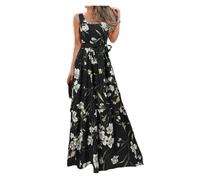 Vestito Senza Maniche Donna Abito lungo da donna, elegante, con scollo quadrato, senza maniche, stampato, for il tempo libero, spiaggia, for le vacanze, taglie forti, primavera/estate, L-5XL(Black,XL)