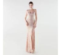 Vestito Sera Romantico Con Spacco E Paillettes Rosa Chiaro Elegante CF61171