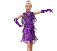 Vestito Sexy Donna Chic, Abito Da Sera Retrò Con Frange E Paillettes Di Alta Qualità Danza Da Sera Con Paillettes Petite, viola., M