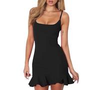 Vestito Sexy Donna Corto Estivo Mini Abito Elegante Nero Svasato AM087-L