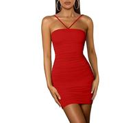 Vestito Sexy Donna Estivo Mini Abito Elegante Corto Nero da Sera Estate Senza Maniche Miniabito Aderente Tubino Curvy Casual Cocktail AM010 (IT, Testo, XL, Regular, Regular, Rosso)