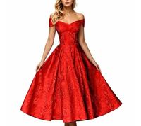 Vestito Sfilata Jacquard Spalla Nuda Lunghezza Tea A-Line | Scollo a spalla nuda con corpetto strutturato per valorizzare la figura e gonna A-line per movimento fluido