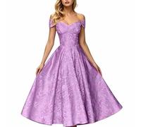 Vestito Sfilata Jacquard Spalla Nuda Lunghezza Tea A-Line | Scollo a spalla nuda con corpetto strutturato per valorizzare la figura e gonna A-line per movimento fluido