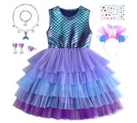 Vestito Sirena Bambina, Costume Ariel Bambina Vestito Sirenetta Tutu con Accessori Sirena, Costume Sirena Ragazza per Halloween Carnevale Cosplay Compleanno Natale Festa 2 3 4 5 6 7 Anni (130)