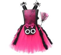 Vestito Strega Halloween Bambina Costume Strega Bambina Vestito con mezza gonna tutù cappello scopa per zucca fascia per capelli gatto zucca Accessori Carnevale Halloween Cosplay