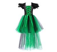 Vestito Strega Halloween Bambina Costume Strega Bambina Vestito con mezza gonna tutù cappello scopa per zucca fascia per capelli gatto zucca Accessori Carnevale Halloween Cosplay