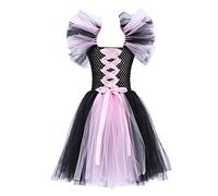Vestito Strega Halloween Bambina Costume Strega Bambina Vestito con mezza gonna tutù cappello scopa per zucca fascia per capelli gatto zucca Accessori Carnevale Halloween Cosplay