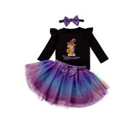 Vestito Strega Halloween Bambina Costume Strega Bambina Vestito con mezza gonna tutù cappello scopa per zucca fascia per capelli gatto zucca Accessori Carnevale Halloween Cosplay