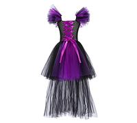 Vestito Strega Halloween Bambina Costume Strega Bambina Vestito con mezza gonna tutù cappello scopa per zucca fascia per capelli gatto zucca Accessori Carnevale Halloween Cosplay