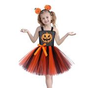 Vestito Strega Halloween Bambina Costume Strega Bambina Vestito con mezza gonna tutù cappello scopa per zucca fascia per capelli gatto zucca Accessori Carnevale Halloween Cosplay