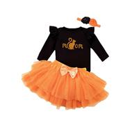 Vestito Strega Halloween Bambina Costume Strega Bambina Vestito con mezza gonna tutù cappello scopa per zucca fascia per capelli gatto zucca Accessori Carnevale Halloween Cosplay