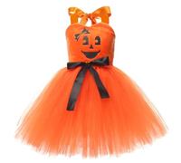 Vestito Strega Halloween Bambina Costume Strega Bambina Vestito con mezza gonna tutù cappello scopa per zucca fascia per capelli gatto zucca Accessori Carnevale Halloween Cosplay