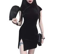 Vestito tradizionale cinese in velluto a maniche lunghe Mini Split Cheongsam Qipao da donna Maniche corte. S