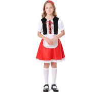 Vestito Tradizionale Dirndl per Bambina Abito da Ragazze Dirndl Oktoberfest Tedesco Abito Tirolese con Calzini Abiti Birra Bavarniano Gonna per Oktoberfest Feste Vestiti Teatrale (Red, 9-10 Years)