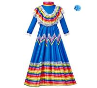 Vestito Tradizionale Messicano da Bambina per Bambini Vestito da Principessa da Ballo a Maniche Lunghe in Stile con Copricapo Vestito da Festa di Compleanno di Carnevale Costumi da Bagno Famiglia