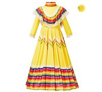 Vestito Tradizionale Messicano da Bambina per Bambini Vestito da Principessa da Ballo a Maniche Lunghe in Stile con Copricapo Vestito da Festa di Compleanno di Carnevale Cosplay di Fiori Accappatoio