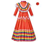Vestito Tradizionale Messicano da Bambina per Bambini Vestito da Principessa da Ballo a Maniche Lunghe in Stile con Copricapo Vestito da Festa di Compleanno di Carnevale Costumi da Bagno Famiglia
