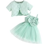 Vestito tutù per neonata 2 pezzi cardigan tulle prendisole ragazze principessa battesimo abiti da festa neonato estate outfit set, Verde, 18-24 Months