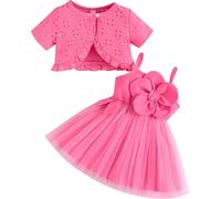 Vestito tutù per neonata 2 pezzi cardigan tulle prendisole ragazze principessa battesimo abiti da festa neonato estate outfit set, Pesca, 18 mesi