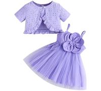 Vestito tutù per neonata 2 pezzi cardigan tulle prendisole ragazze principessa battesimo abiti da festa neonato estate outfit set, Viola, 3-4 Anni