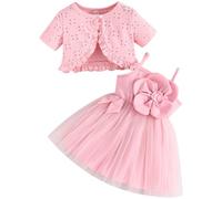 Vestito tutù per neonata 2 pezzi cardigan tulle prendisole ragazze principessa battesimo abiti da festa neonato estate outfit set, rosa, 18 mesi