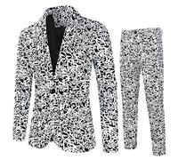 Vestito Uomo Elegante Completo - 2 Pezzi Regular Fit Con Stampe Slim Fit Abiti Cerimonia Uomo Elasticizzata con Tasche Chic Lapel Smoking Blazer per Matrimoni e Affari