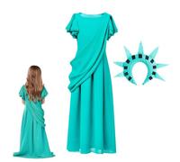 Vestito verde Lady - Abito classico di libertà con accessorio per copricapo | Costume da figura iconica per la festa dei bambini, celebrazione americana, gioco scolastico, riuni