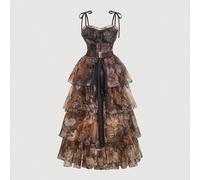 Vestito vintage con stampa floreale su tutto il corpo, elegante abito 2 in 1 con gonne multiple staccabili - stile palazzo, abito da compleanno, abito da crociera, abito sovrapposto, abito di Ognissan