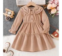 Vestito vintage in velluto per ragazze con colletto Peter Pan ricamato, tessuto in velluto con un soffice filtro, delicato colletto Peter Pan con ricamo floreale, design in vita e orlo arricciato, ada