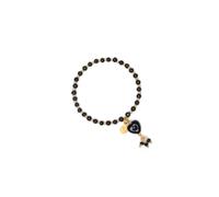 Vestopazzo Bracciale Aperto con Perline Nere e Mini Perline Ottone Dorato, Ciondolo Cuore Nero, Chiusura Regolabile, Nickel Tested, CLEO205