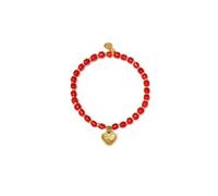 Vestopazzo Bracciale Elastico Cilindri Rossi con Ciondolo Cuore Ottone, Nickel Tested, CLEO201