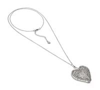 Vestopazzo collana catena lunga con ciondolo cuore effetto ricamo.Placcato in argento. Nickel tested. Lavorazione artigianale.MI1112