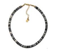 Vestopazzo, Collana con Dischetti di Conchiglia Neri, Dettagli Ottone Dorato, Nickel Tested, FIS10002