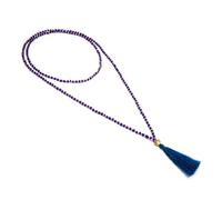 Vestopazzo, Collana Perline in Vetro Blu Indaco Ciondolo Cuore Ottone Dorato e Nappina in Cotone, Nickel Tested, FIS13009
