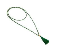 Vestopazzo, Collana Perline in Vetro Verdi Smeraldo Ciondolo Nappina in Cotone e Cuore Ottone Dorato, Nickel Tested, FIS14009
