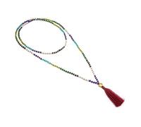 Vestopazzo, Collana Perline Multicolore Ciondolo Cuore Ottone Dorato e Nappina, Nickel Tested, FIS15009