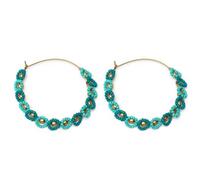 Vestopazzo, Coppia Orecchini Cerchio con Fiorellini di Perline in Vetro Verde Acqua, Chiusura Incastro, Nickel Tested, FIS11203