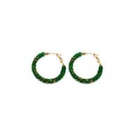 Vestopazzo, Coppia Orecchini Cerchio con Mini Perline Verdi, Nickel Tested, FIS14203