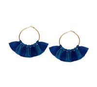 Vestopazzo orecchini in ottone modello cerchio con mezzaluna arrichita da tassel/nappine in cotone color indaco. Diametro 5,5.Nickel tested.Unisex.FIS13207