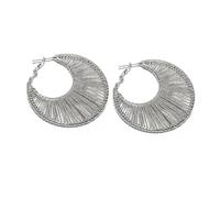 Vestopazzo orecchini mezzaluna decorati a filo. Diametro 4,5cm ca. Chiusura a baionetta. Placcato in argento. Nickel tested. Lavorazione artigianale.MI3099