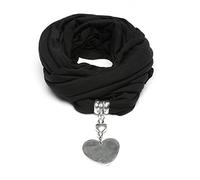 Vestopazzo sciarpa gioiello in tessuto jersey nero con pendente cuore realizzata a mano in alluminio 100% riciclato. Nickel tested AL18006