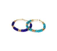 Vestopazzo Set 2 anelli regolabili in ottone con microperline in vetro colorato indaco/azzurro.Nickel tested.Tg unica.Nickel tested.Lavorazione artigianale,Unisex.Collezione Fiesta.FIS13302