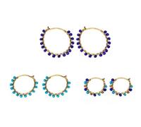 Vestopazzo set 3 orecchini cerchietti in ottone modello choop con microperline in vetro colorato indaco/azzurro. Misure 1cm, 1,5cm, 2cm.Nickel tested.Fatti a mano,Unisex.FIS13208, small
