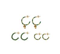 Vestopazzo, Tris Orecchini Semi Cerchi Ottone Dorato con Perline Vetro Verde Smeraldo, Nickel Tested, Chiusura Farfalla, FIS14208