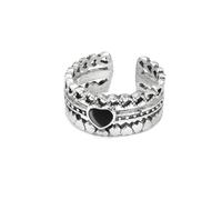 Vestopazzo Vlnet anello a fascia mix cuore nero placcato in argento.Nickel tested.Lavorazione artigianale, taglia unica,unisex