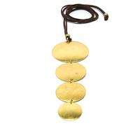 Vestopazzo VLNET collana in ottone con pendente composto da 4 placche tonde satinate | Lavorazione artigianale | Filo marrone regolabile | DD02014