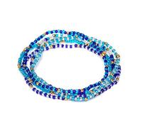 Vestopazzo Vlnet mix di 6 bracciali elastici con sfere in vetro colorato indaco e ottone | Fatto a mano,taglia unica | unisex | + gufetto portafortuna in OMAGGIO