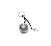 Vestopazzo portachiavi ad anella con mondo e aereo placcati in argento,Nickel tested.Lavorazione artigianale.LO96002